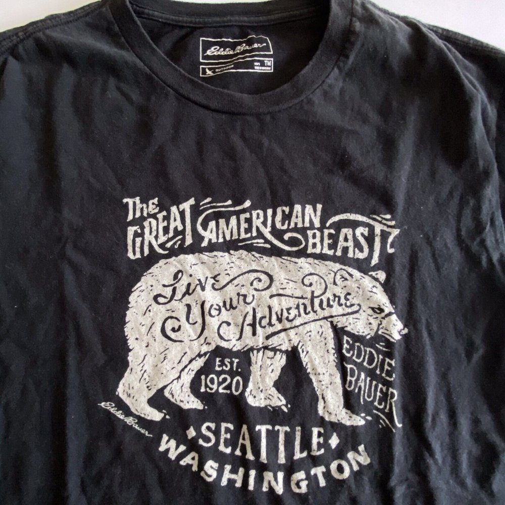 Eddie Bauer Live Your Adventure Bear Great American Men Tall Medium Black TShirt
